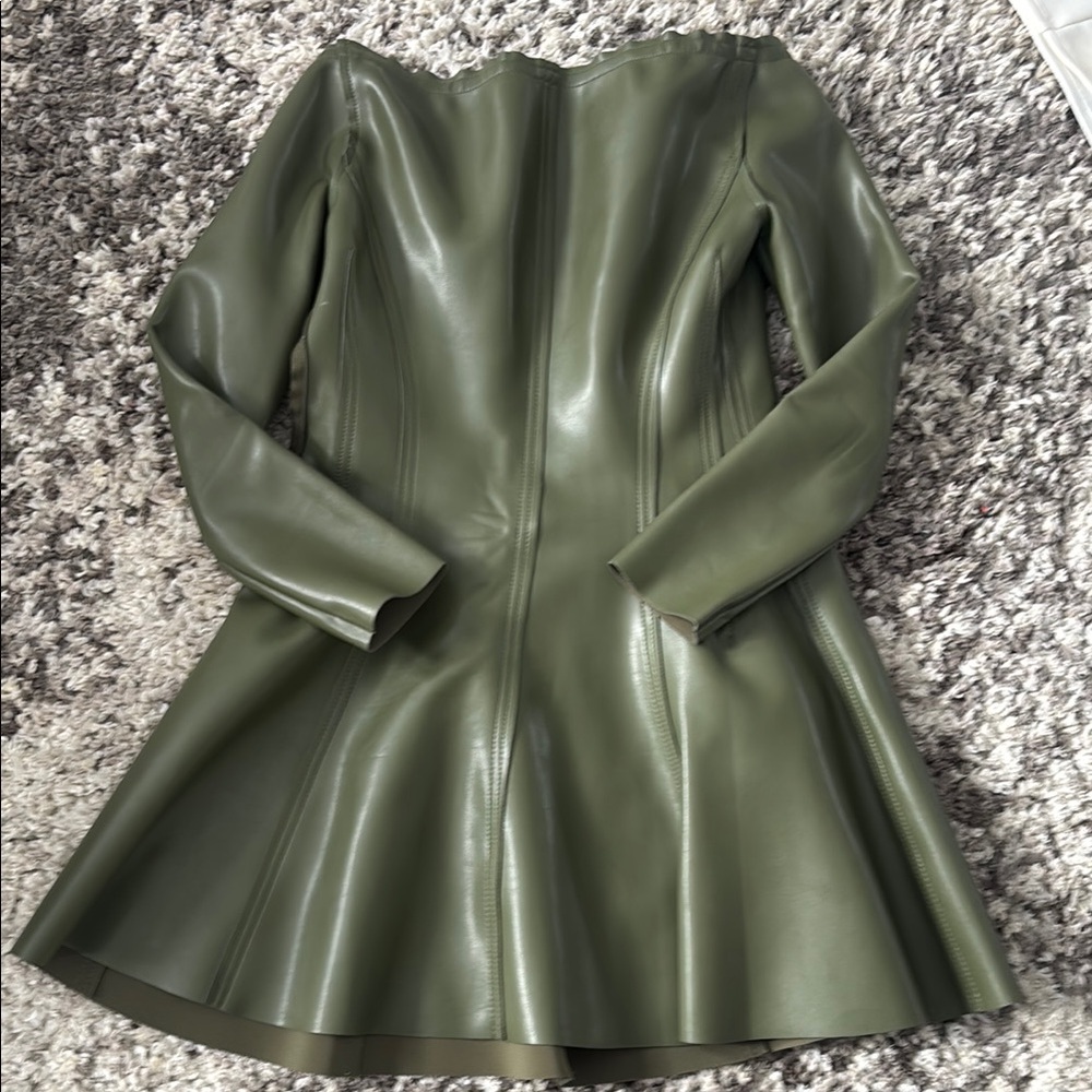 Normakamali chic  Olive Green Faux Leather Jacket